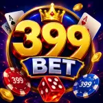 399BET Game featured image showing a gold 399BET logo with a crown, poker chips, dice, playing cards, and coins on a colorful casino-themed background.