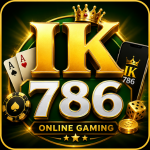 IK 786 featured logo with gold crown, playing cards, dice, and gaming-themed design.