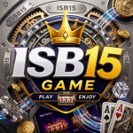 ISB15 Game featured image with a stylish mobile gaming interface, crown logo, gaming cards, dice, and chips.