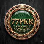 Ornate golden 77PKR 3D poker logo over a glossy green center.