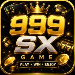 999SX Game logo with gold 999SX lettering, crown, casino chips, playing cards, coins, and a dark gaming-themed background.