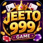 JEETO999 Game logo with golden text, crown, casino cards, coins, and colorful gaming chips on a dark purple background