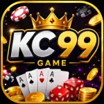 KC99 Game featured image with a gold crown, KC99 logo, playing cards, dice, poker chips, and coins