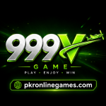 999V Game logo with a metallic silver and neon-green design, airplane graphic, and pkronlinegames.com displayed at the bottom.