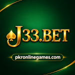 J33.BET gold logo on a green background with pkronlinegames.com at the bottom.